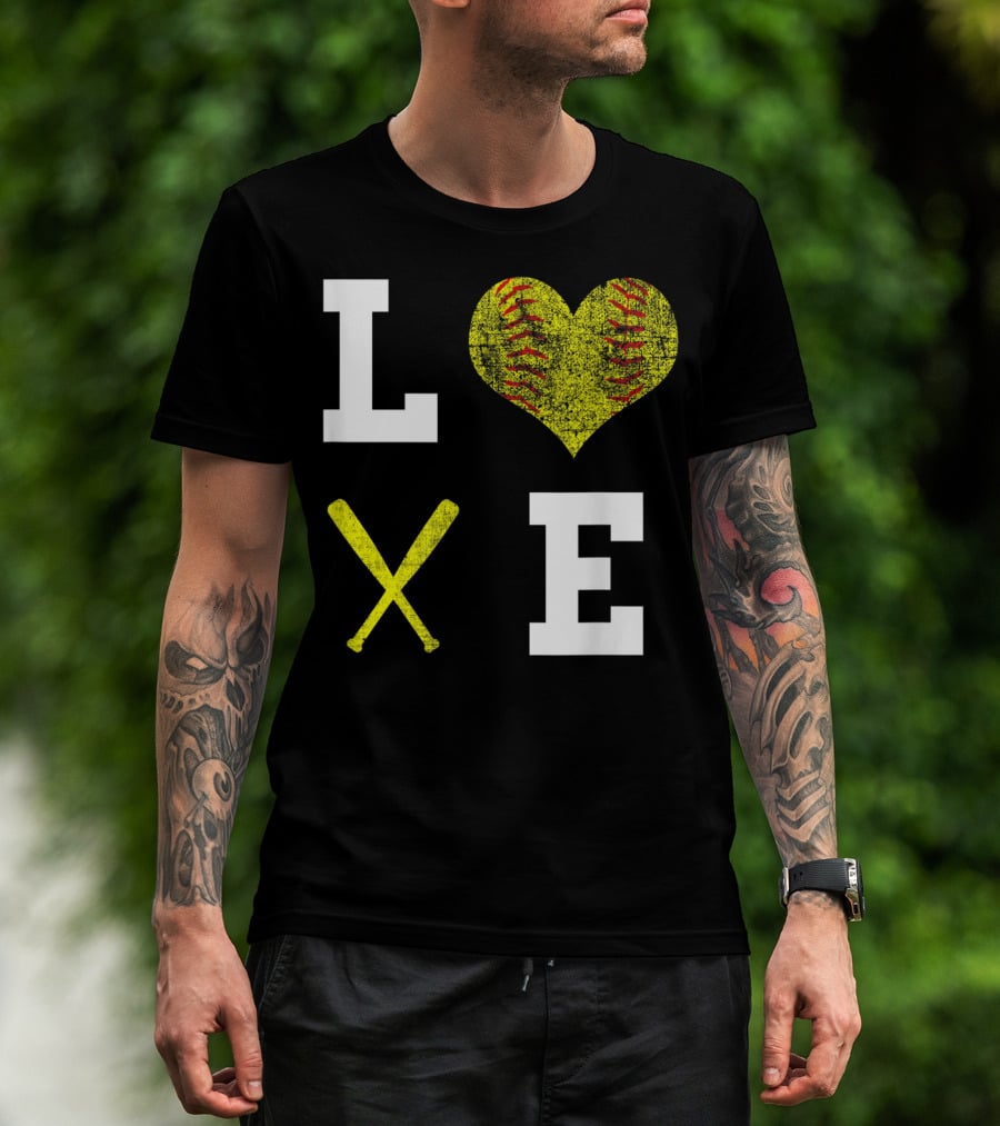 LOVE Softball Heart Bat Stitch Girls Softballism T-Shirt