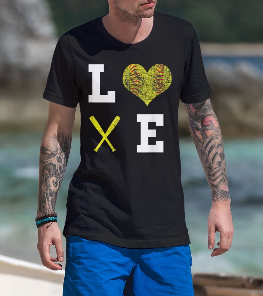 LOVE Softball Heart Bat Stitch Girls Softballism T-Shirt