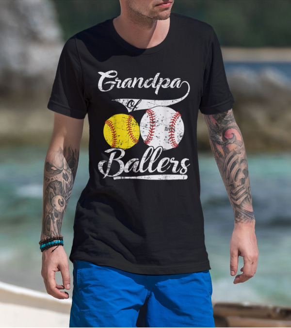 Grandpa Of Ballers Baseball Softball T-Shirt