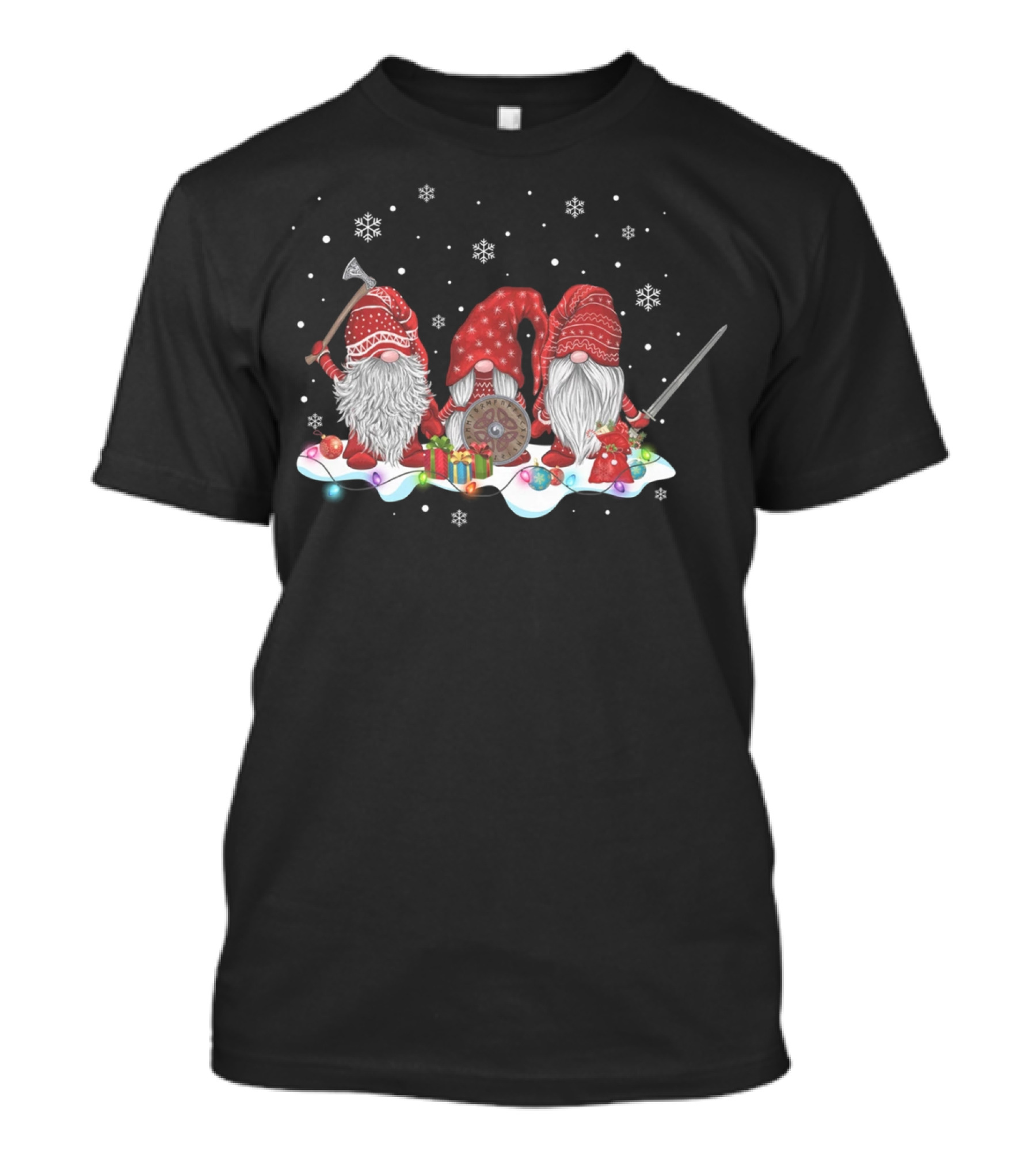 Hanging With Red Gnomies Viking Mythology Norse Gnome Snowflakes Shield Axe Sword T-Shirt