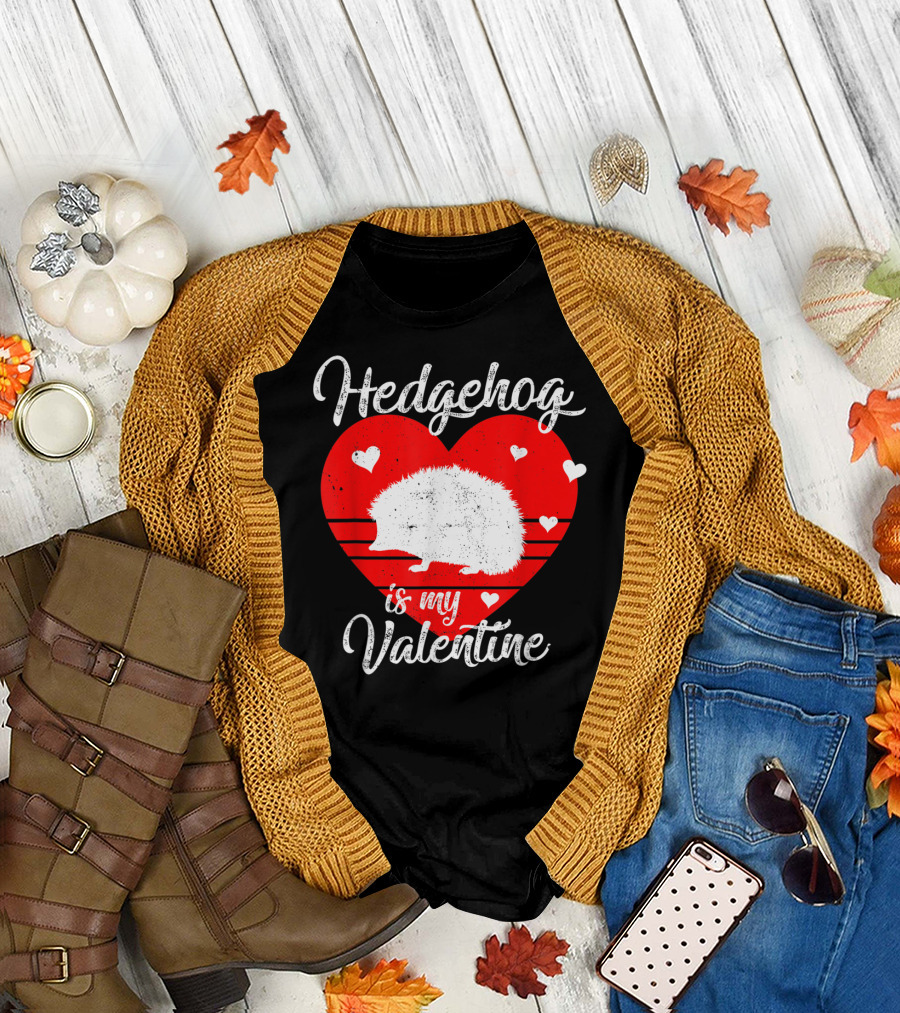 Hedgehog Is My Valentine Heart Silhouette with Small Hearts T-Shirt