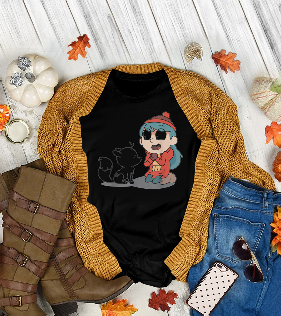 Hilda and Twig Sitting Joyfully in Winter Wear T-Shirt