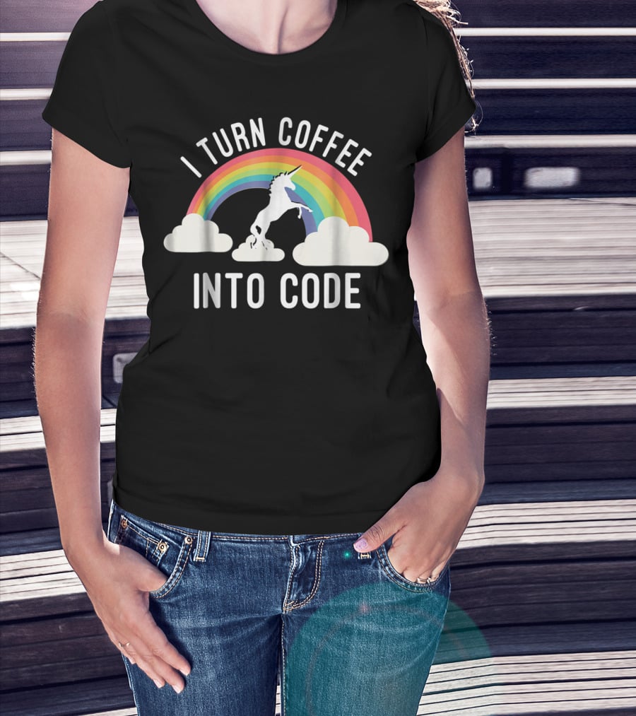 I Turn Coffee Into Code Unicorn Rainbow T-Shirt