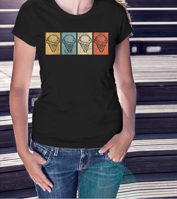Ice Cream Cone Vintage Pop Art Pastel Colors T-Shirt