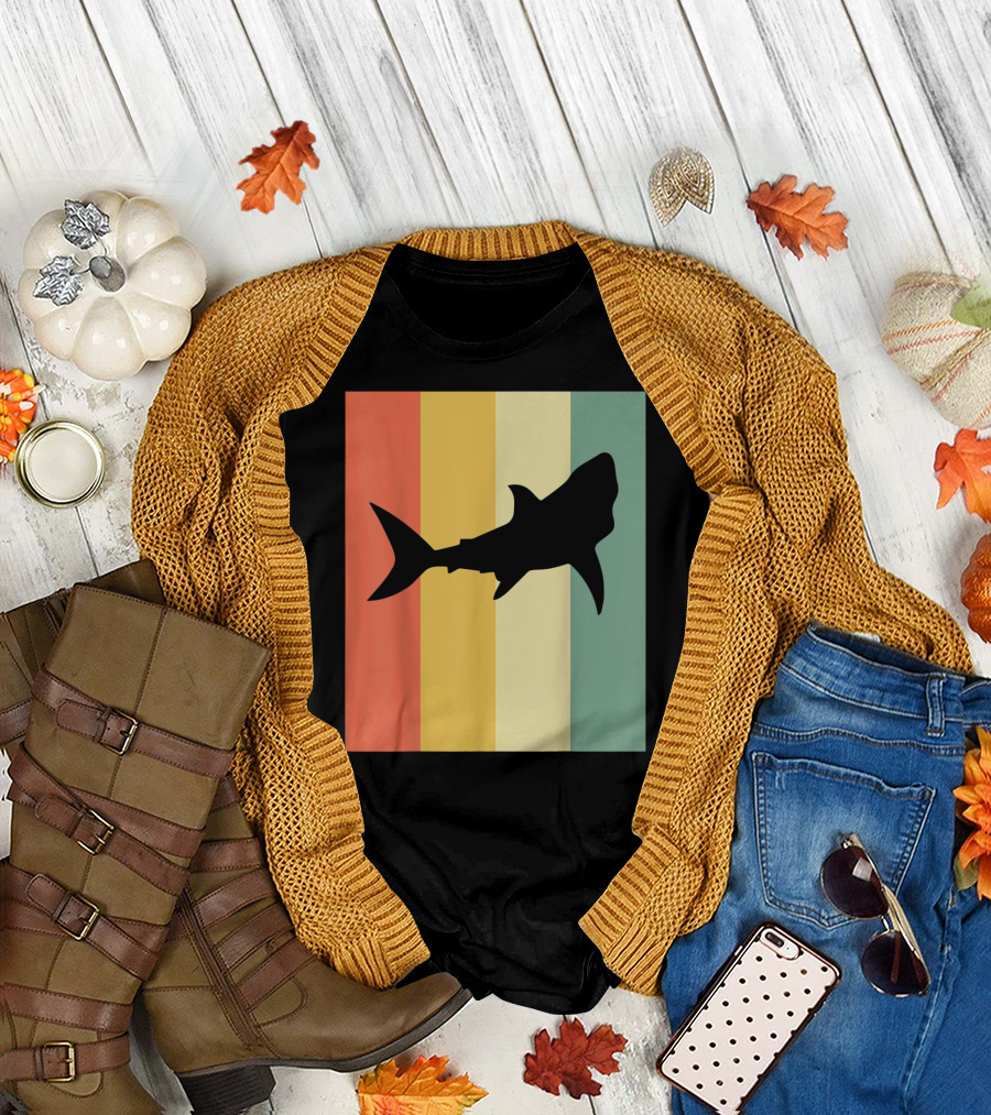Shark Silhouette Retro Stripes T-Shirt