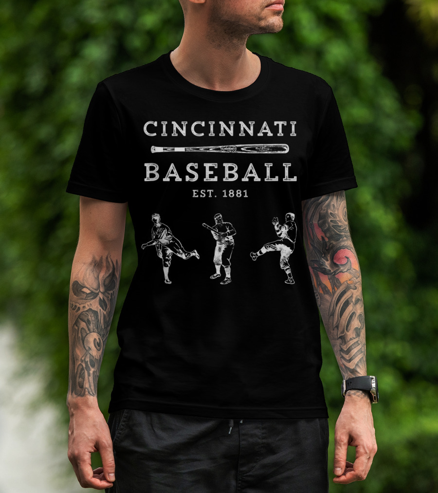 Cincinnati Baseball Est. 1881 Bat And Players T-Shirt