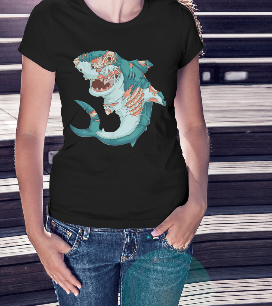 Cool Shark Zombie Funny Lazy Halloween T-Shirt