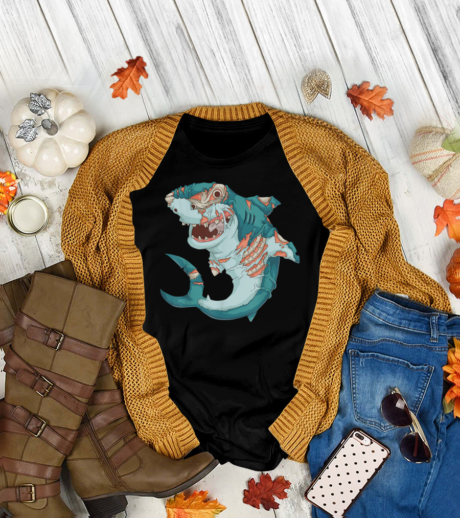 Cool Shark Zombie Funny Lazy Halloween T-Shirt