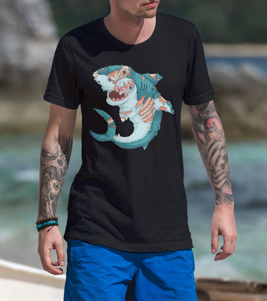 Cool Shark Zombie Funny Lazy Halloween T-Shirt