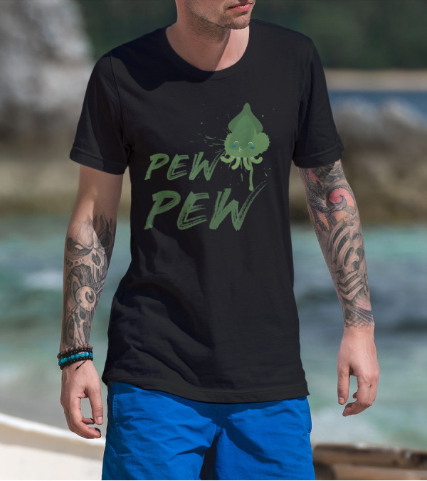 Pew Pew Cute Spitting Ink Squid Seafood Lovers T-Shirt