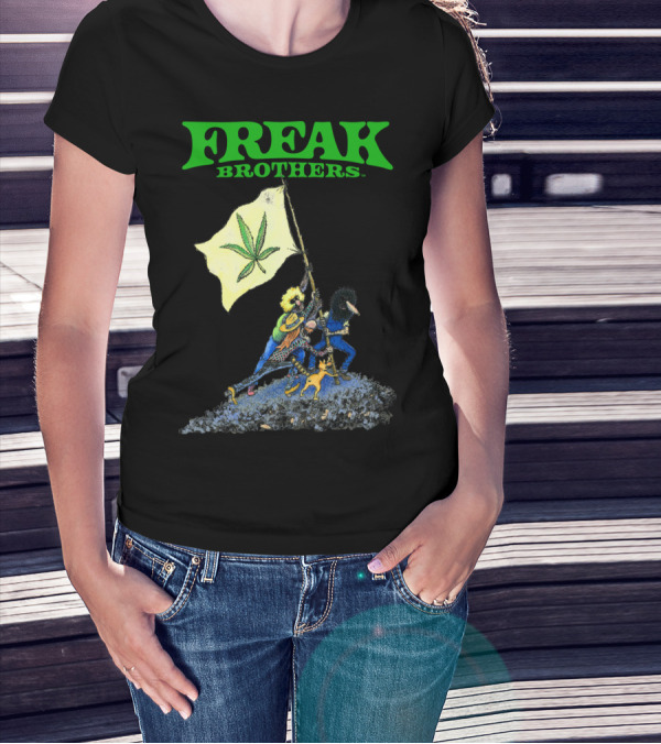 Freak Brothers Raise The Flag Cannabis Leaf Iconic Comic T-Shirt