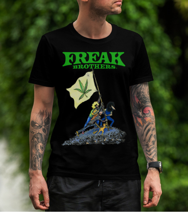 Freak Brothers Raise The Flag Cannabis Leaf Iconic Comic T-Shirt