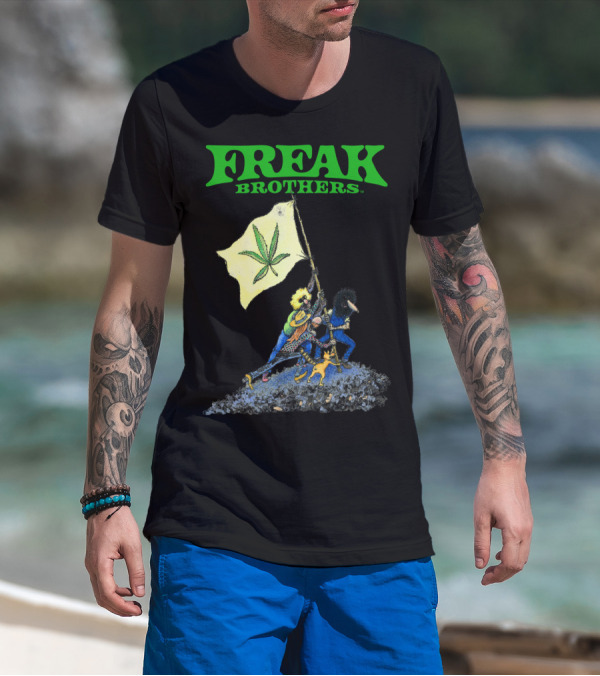Freak Brothers Raise The Flag Cannabis Leaf Iconic Comic T-Shirt