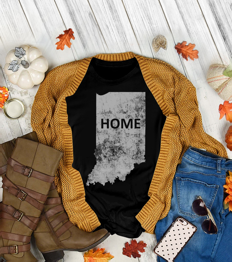 Indiana Home State Grunge Text Map T-Shirt
