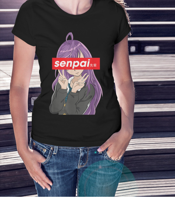 Japanese Anime Girl Senpai Purple Hair Peace Sign T-Shirt