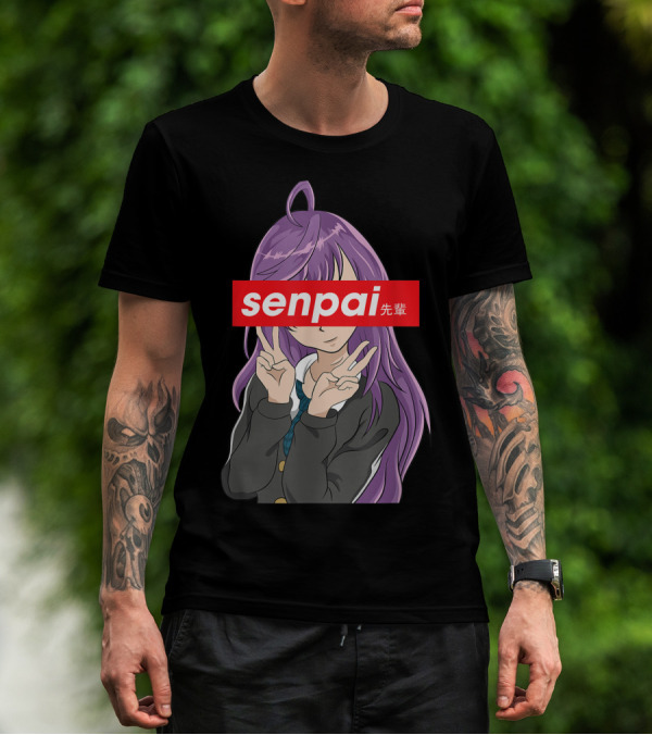 Japanese Anime Girl Senpai Purple Hair Peace Sign T-Shirt