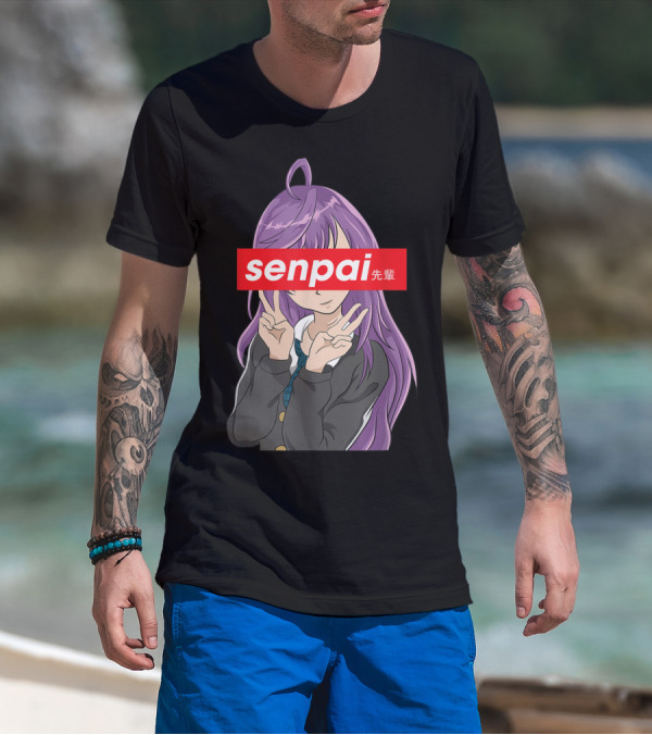 Japanese Anime Girl Senpai Purple Hair Peace Sign T-Shirt
