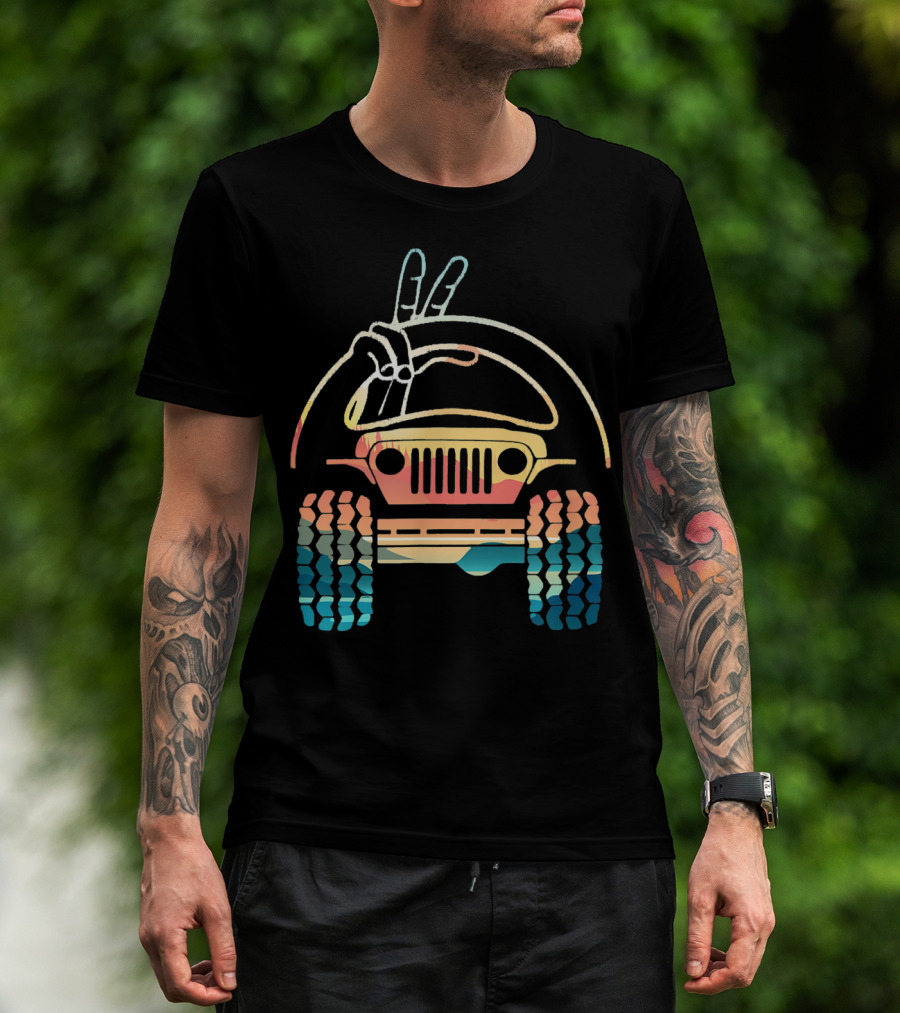 Jeep Lovers Peace Sign Wave Retro Jeep T-Shirt