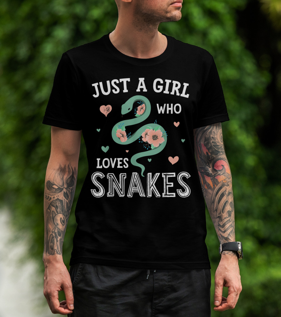 Just A Girl Who Loves Snakes With Hearts And Flowers T-Shirt
