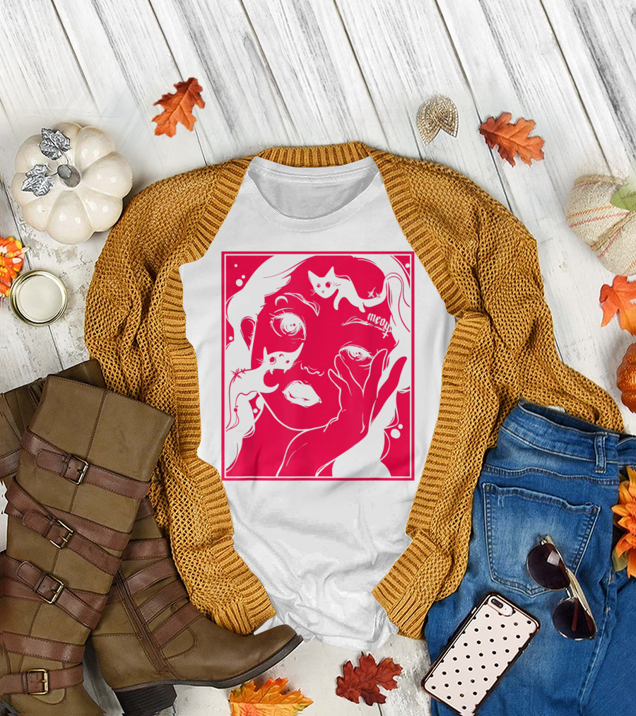 Kawaii Soft Grunge Egirl Aesthetic Harajuku Meow Black Cat Motif T-Shirt