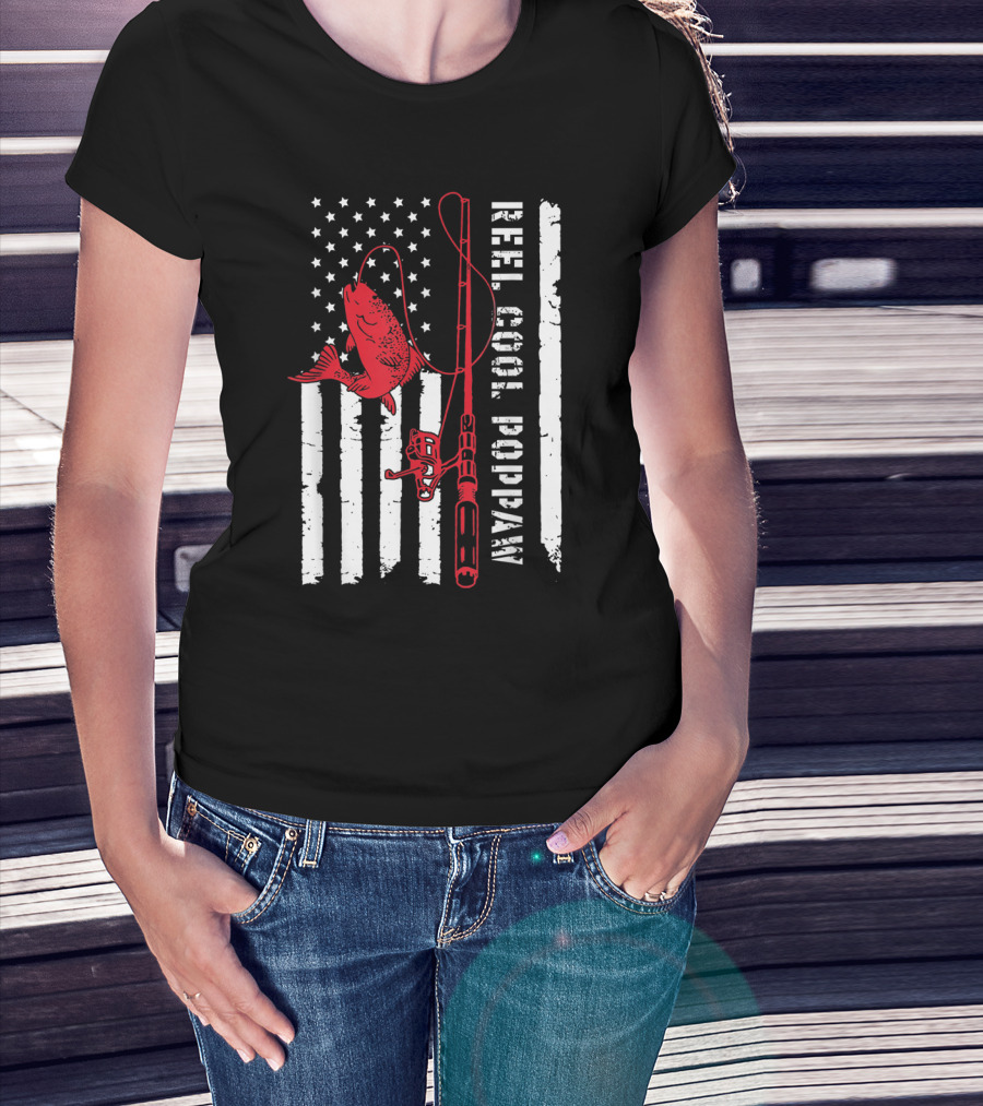 Reel Cool Poppaw Fishing Rod Father American Flag Fish T-Shirt