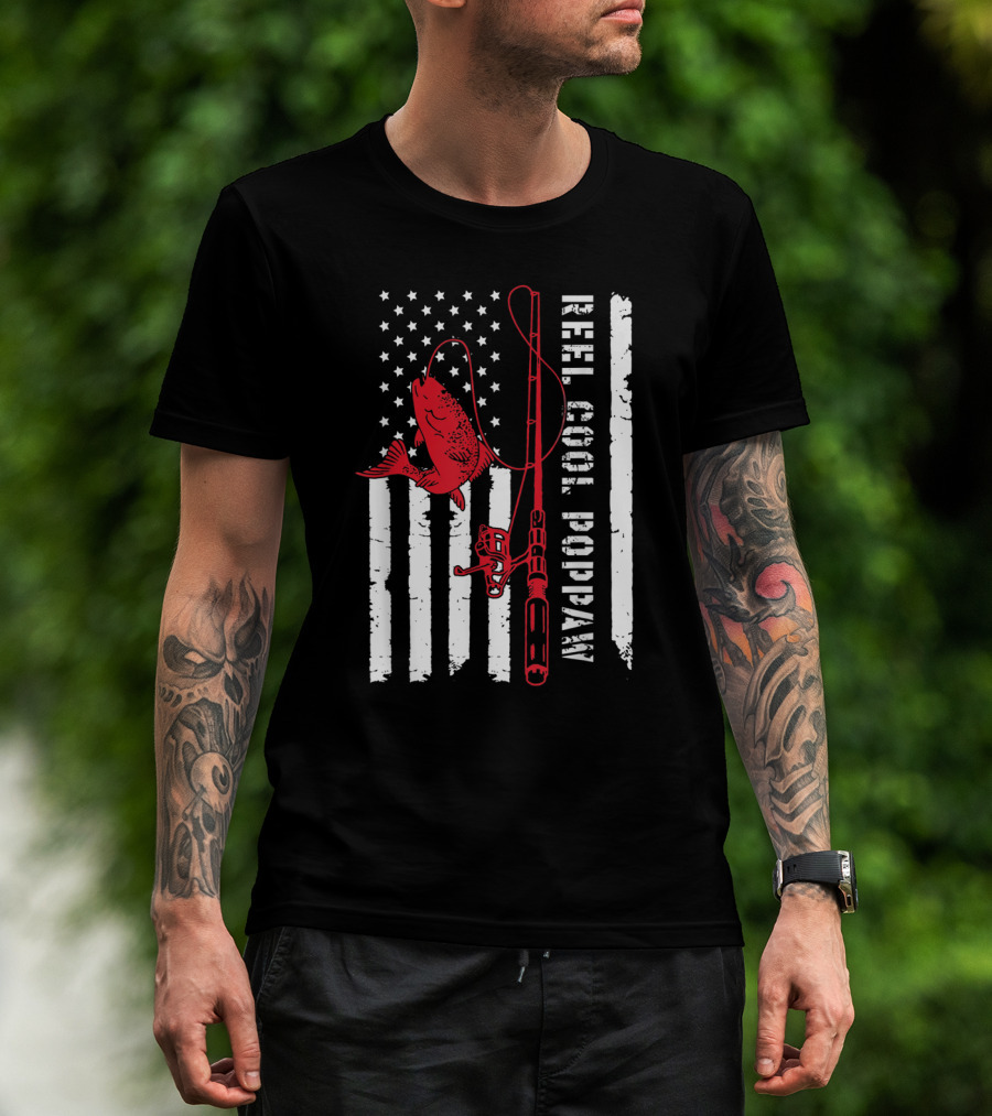 Reel Cool Poppaw Fishing Rod Father American Flag Fish T-Shirt