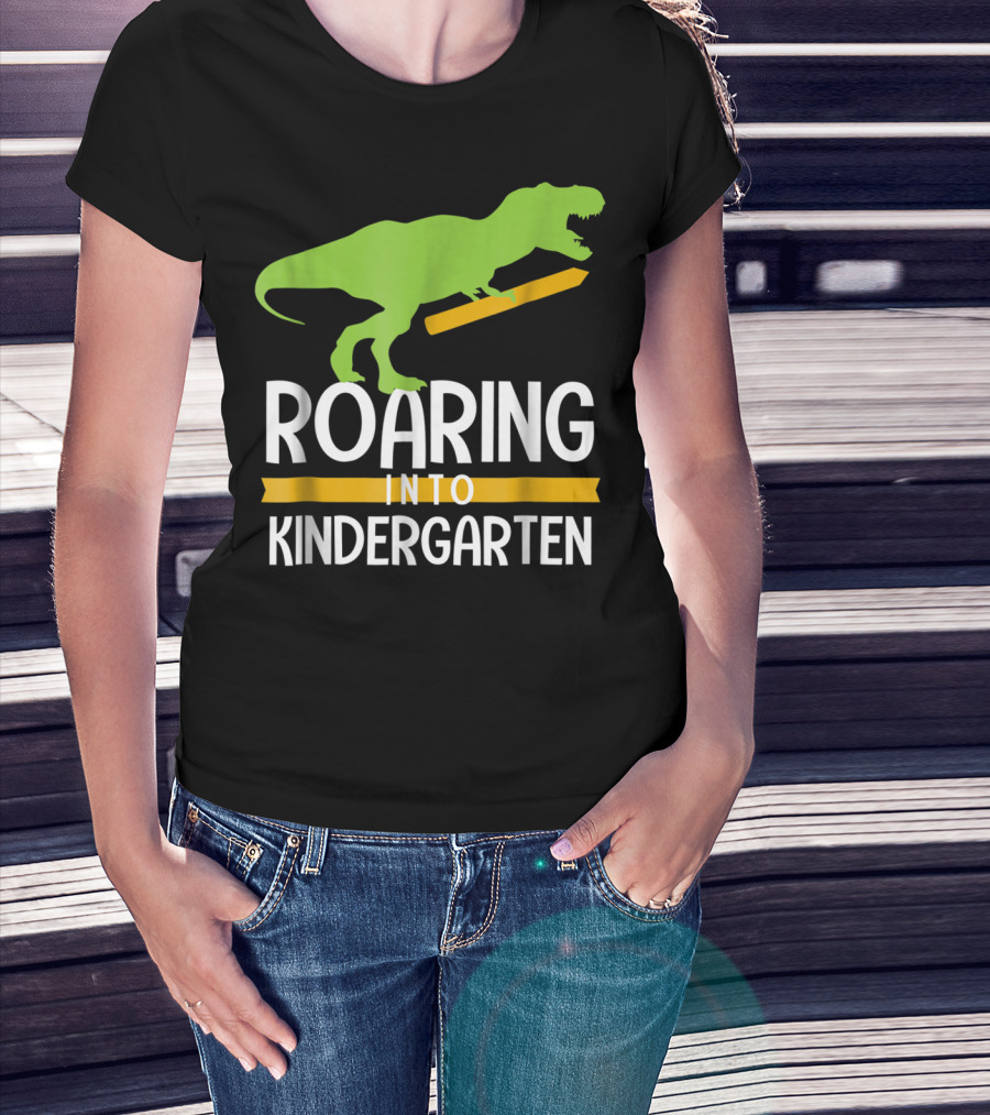 Roaring Into Kindergarten Back To School Dinosaur T-Shirt