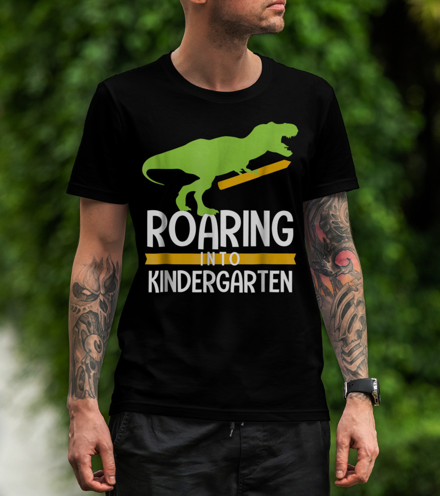 Roaring Into Kindergarten Back To School Dinosaur T-Shirt