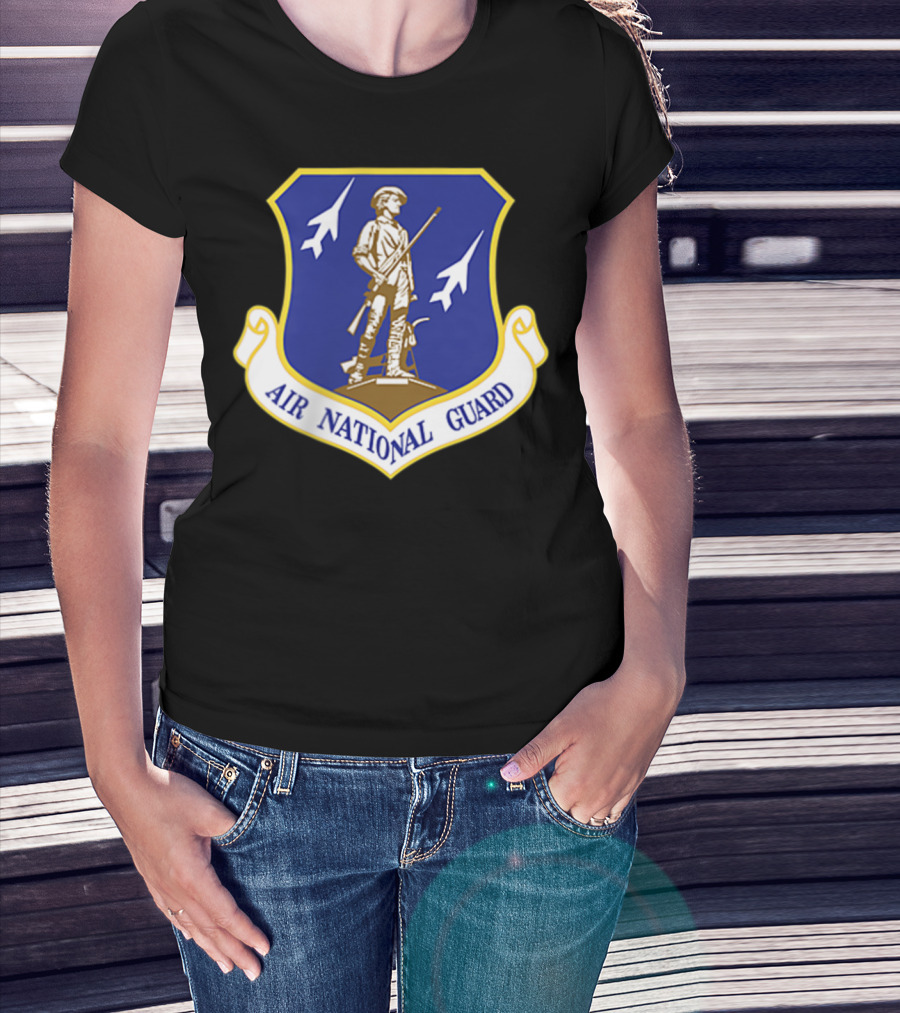 Air National Guard Military Veteran Morale PT Stat Shield Logo With Soldier And Jets T-Shirt