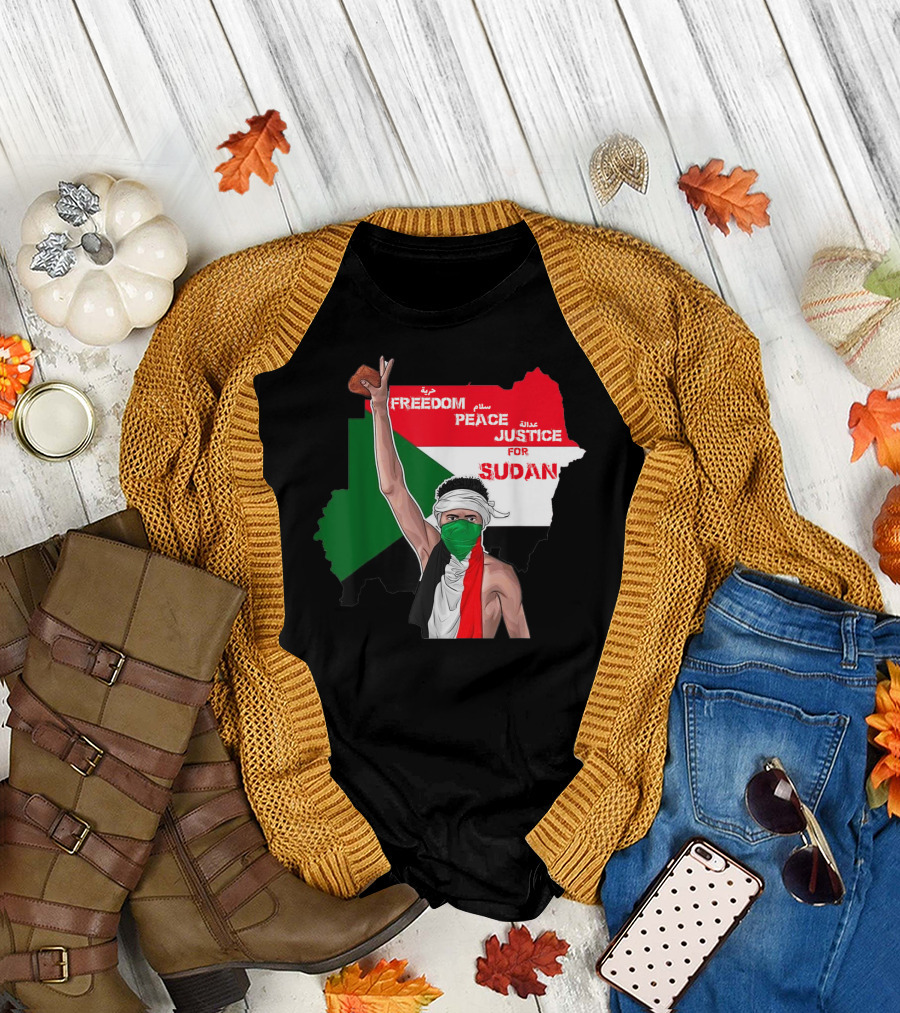 Freedom Peace Justice for Sudan Flag Arabic English Protester T-Shirt