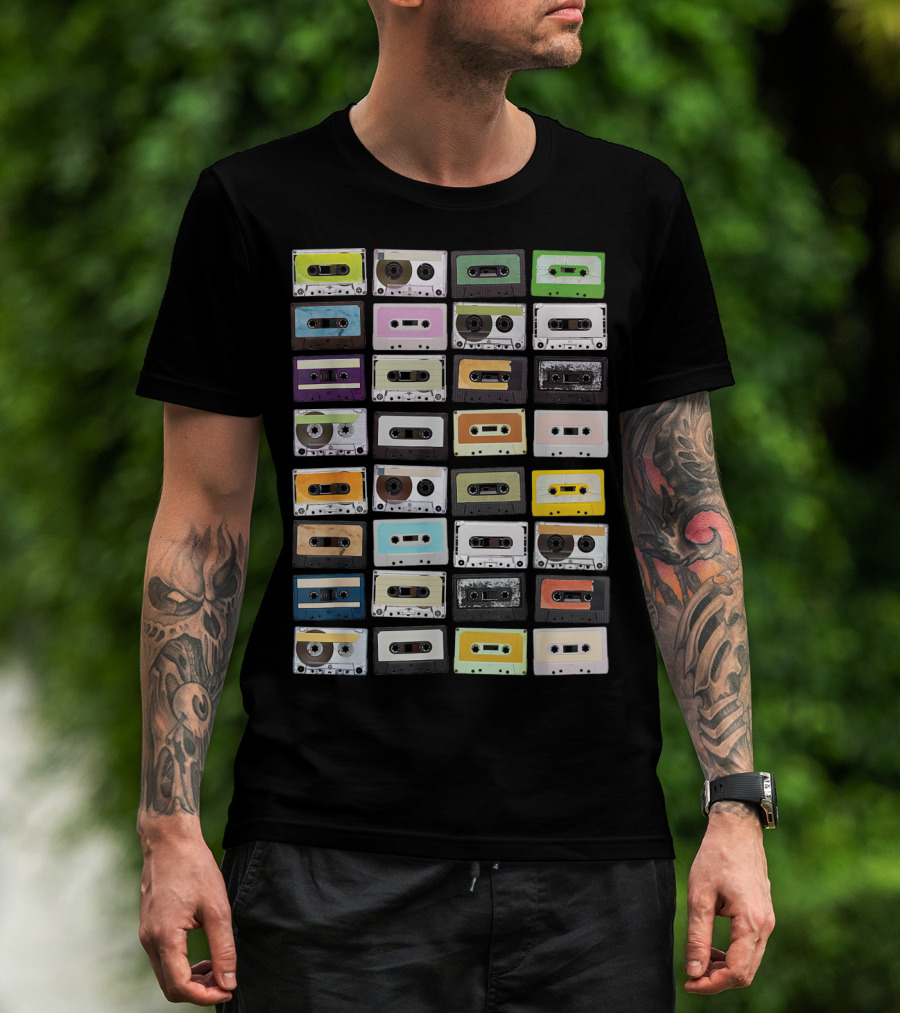Colorful 1980s Cassette Tape Mixtapes Radio Music T-Shirt