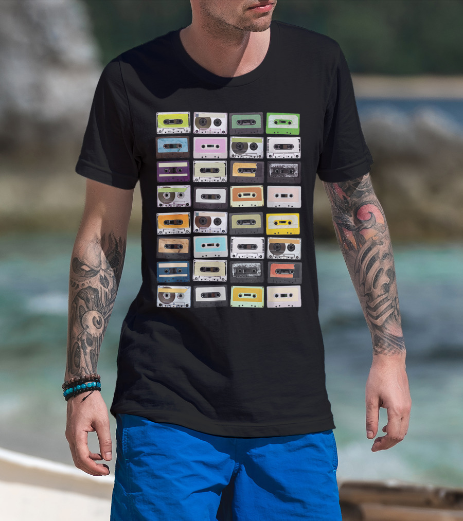 Colorful 1980s Cassette Tape Mixtapes Radio Music T-Shirt