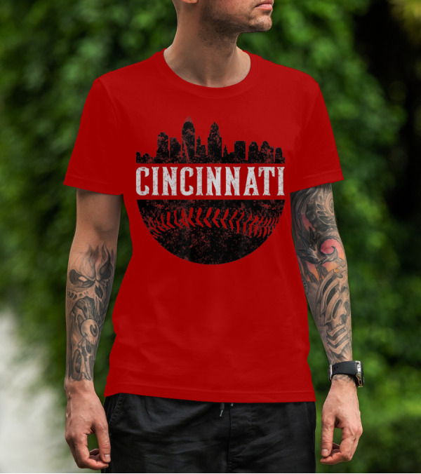 Cincinnati Ohio Skyline Baseball T-Shirt