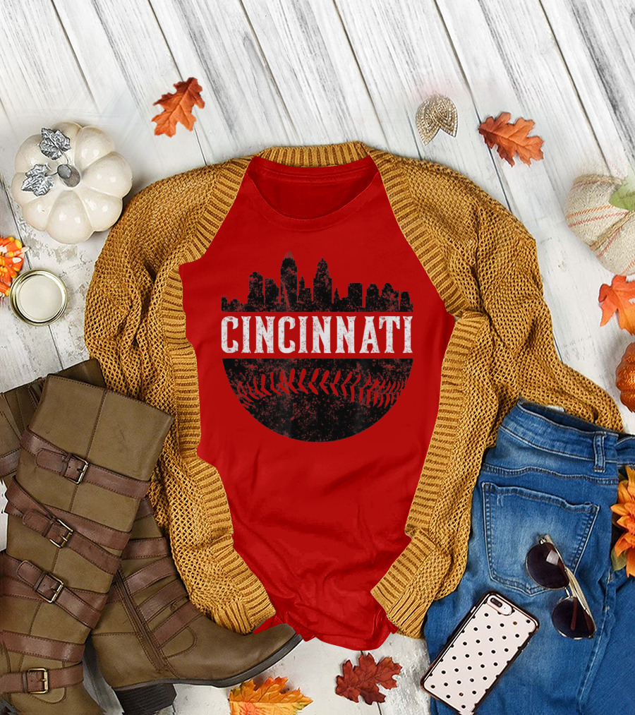Cincinnati Ohio Skyline Baseball T-Shirt