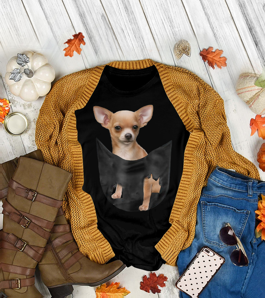 Chihuahua Peeking from Pocket T-Shirt