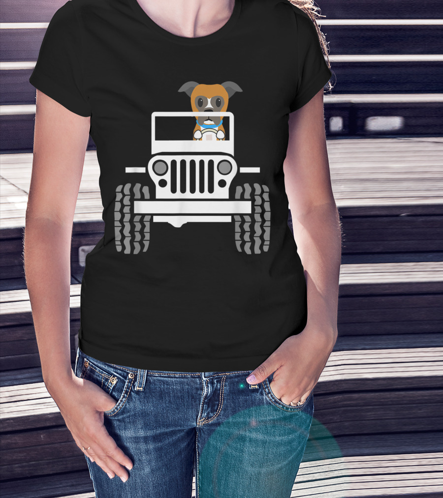 Cute Funny Boxer Dog Driving A Jeep T-Shirt