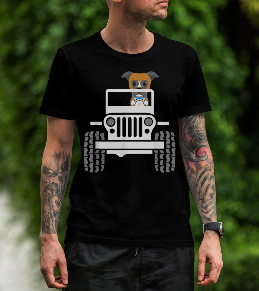 Cute Funny Boxer Dog Driving A Jeep T-Shirt