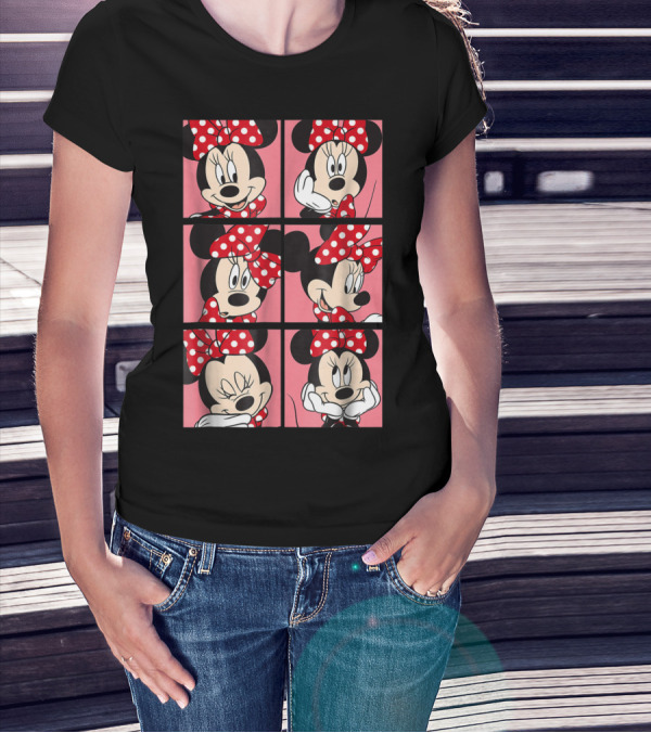 Disney Minnie Mouse Red Polka Dot Bow Pink Grid Expressions T-Shirt