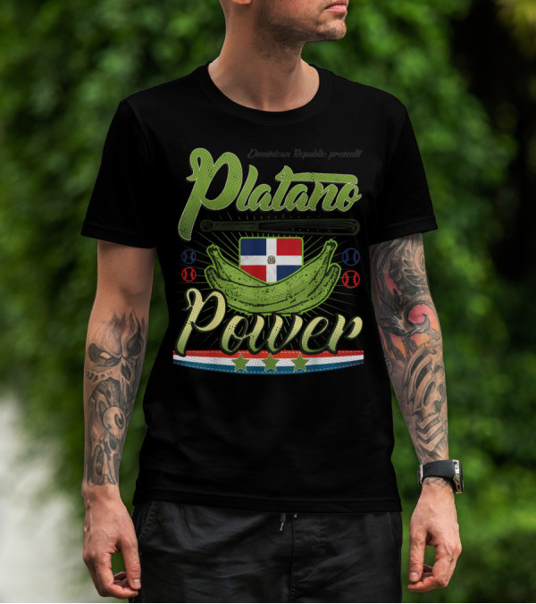 Dominican Republic Presents Platano Power Flag Baseball T-Shirt