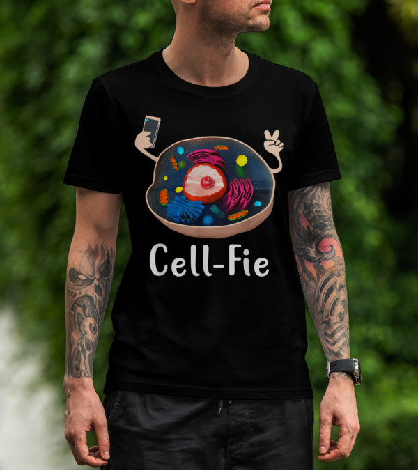 Cell Fie Biology Cellular Science Teacher Humor With Cell Diagram And Peace Sign T-Shirt