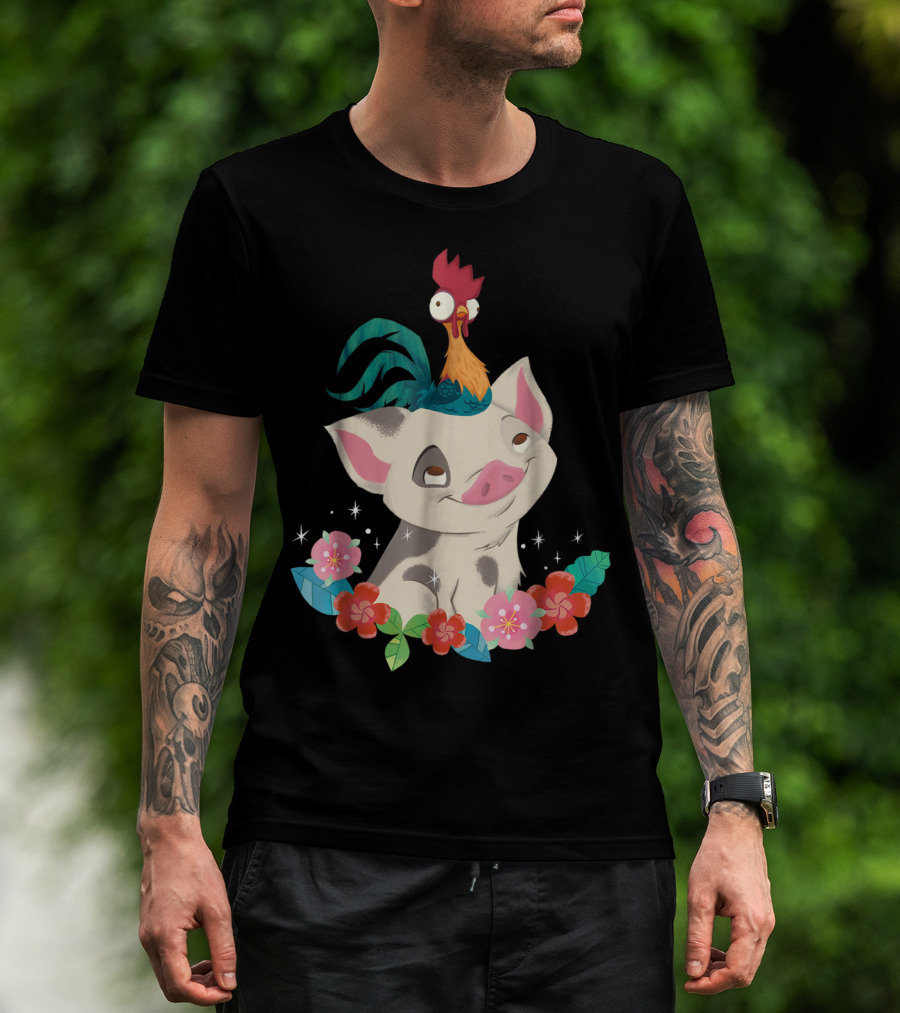 Disney Moana HeiHei And Pua With Colorful Flowers T-Shirt