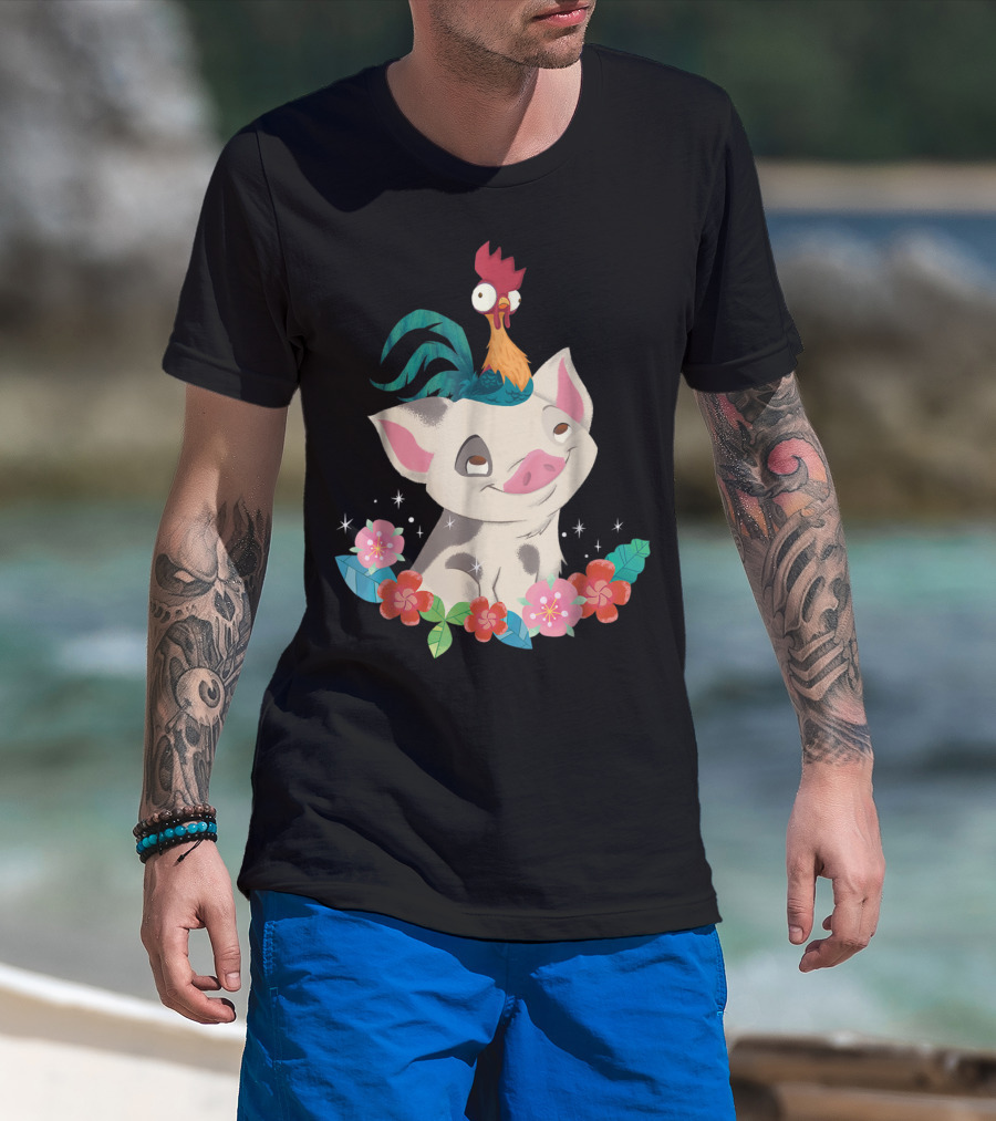 Disney Moana HeiHei And Pua With Colorful Flowers T-Shirt