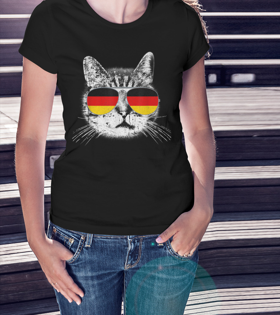 Cat With German Flag Sunglasses Heritage Pride Germany T-Shirt