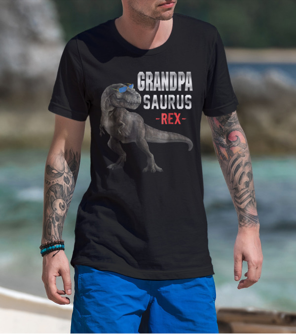 Grandpa Saurus Rex Dinosaur Wearing Sunglasses T-Shirt
