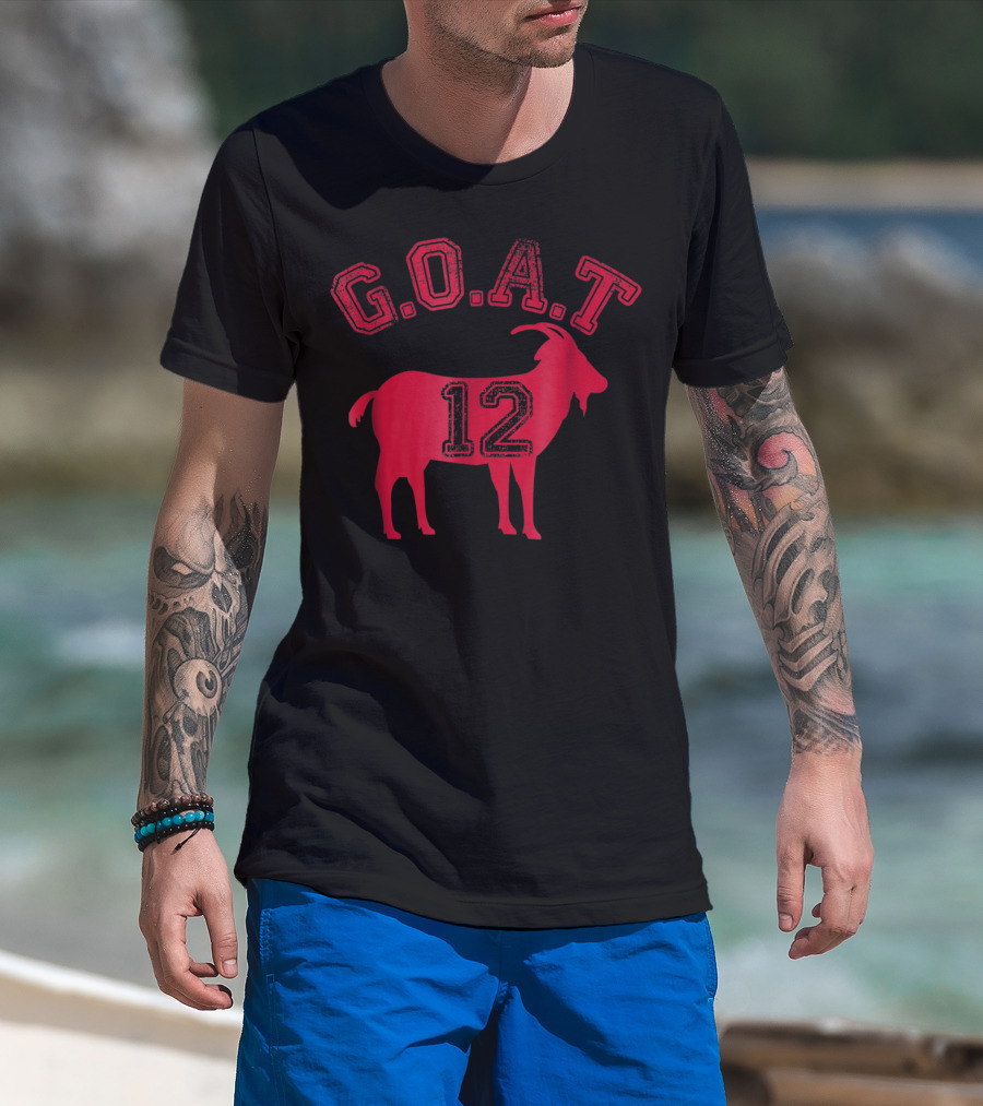 G.O.A.T 12 Greatest All Time Distressed New England Football T-Shirt