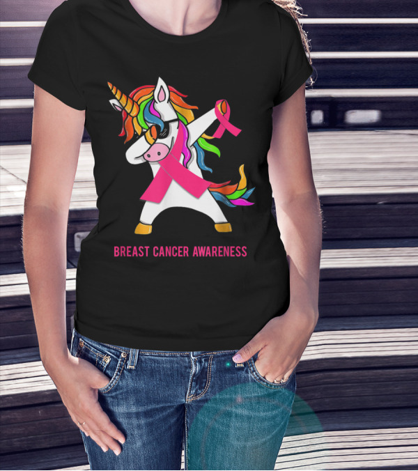 Breast Cancer Awareness Unicorn Rainbow Ribbon Dance T-Shirt