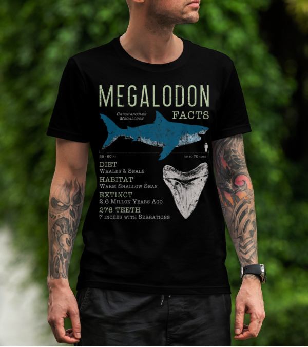 Megalodon Facts Funny Shark Lover Carcharocles Megalodon Diet Habitat Extinct 276 Teeth T-Shirt