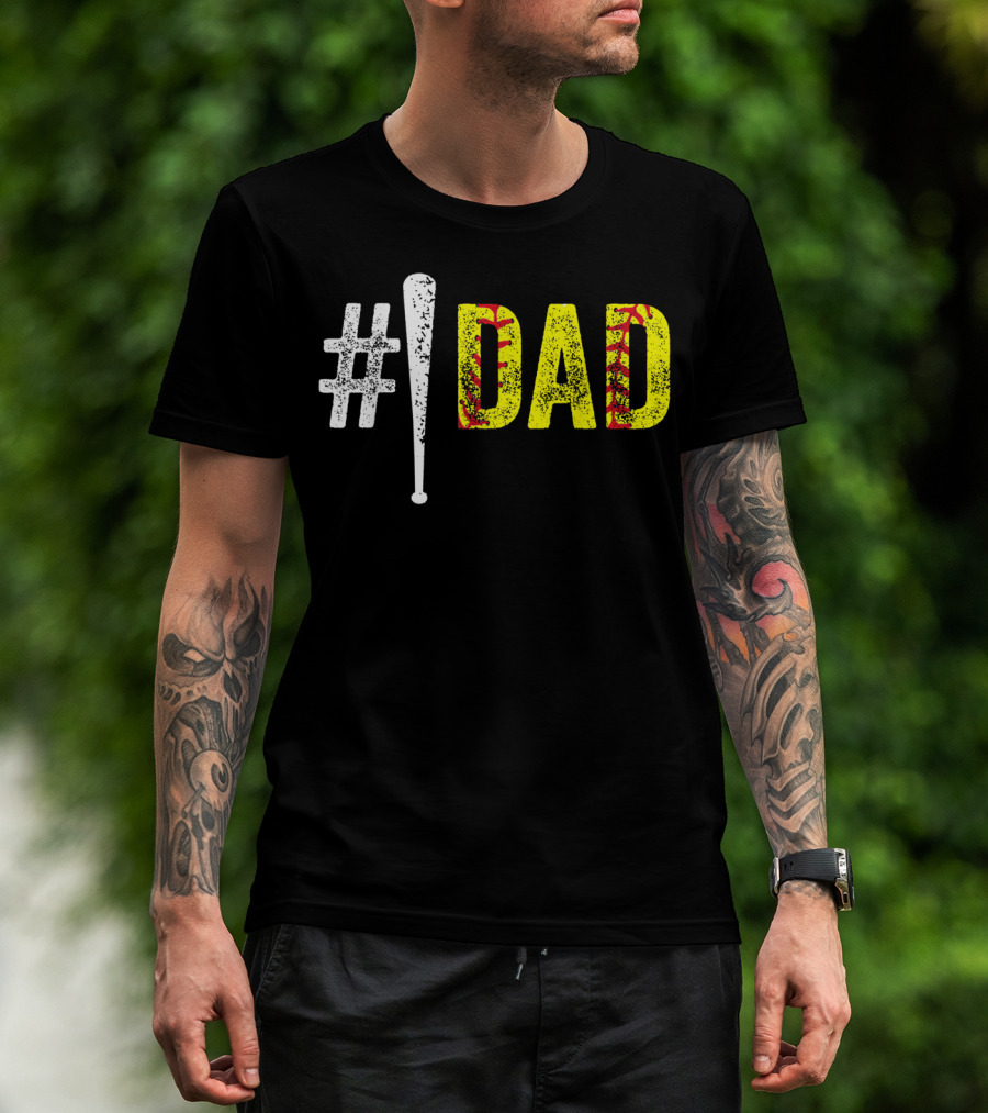 1 Dad Number One Softball Fan Dad T-Shirt