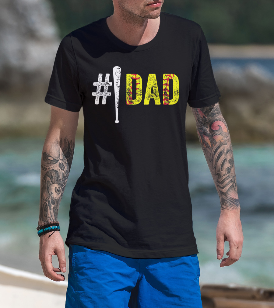 1 Dad Number One Softball Fan Dad T-Shirt