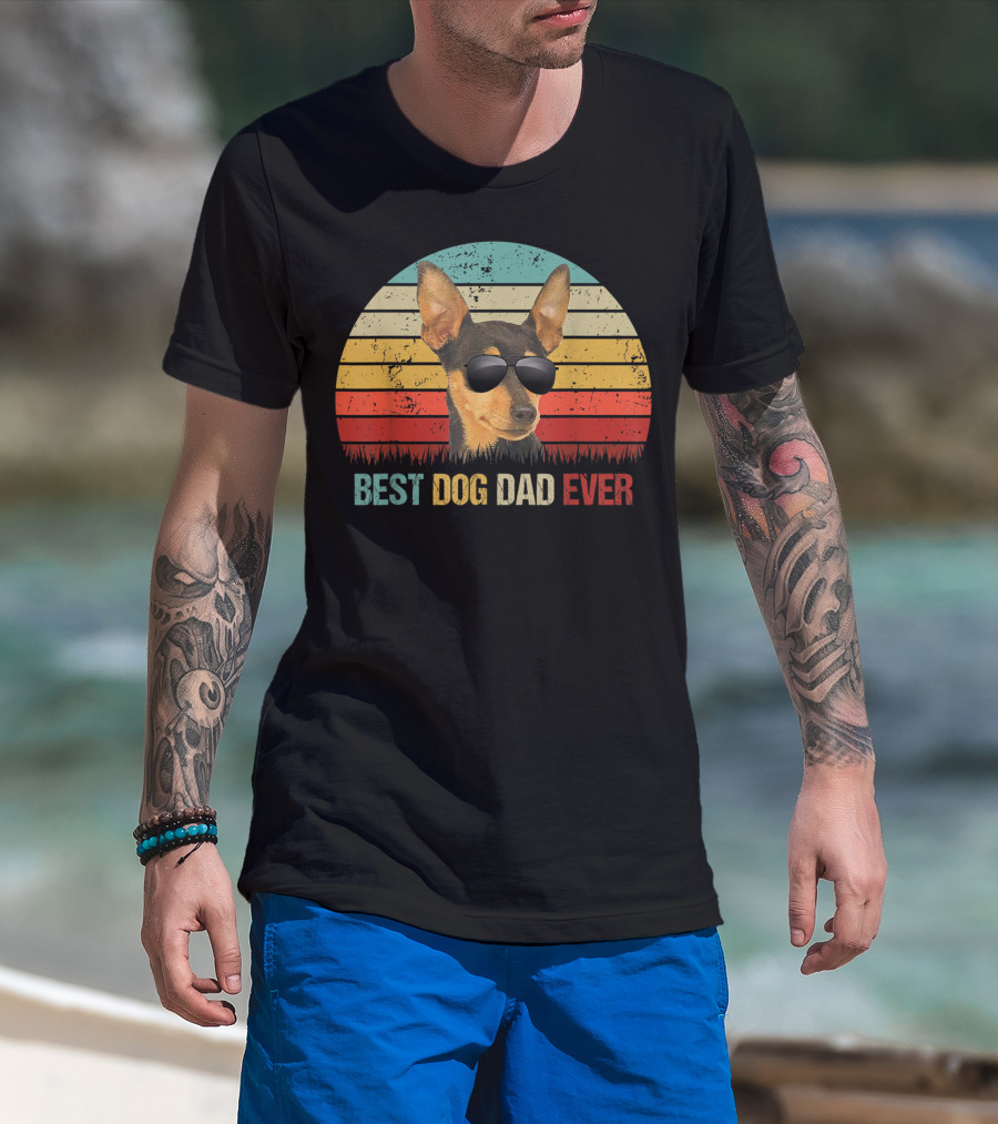 Best Dog Dad Ever Chihuahua Retro Style Sunglasses Vintage Stripes T-Shirt